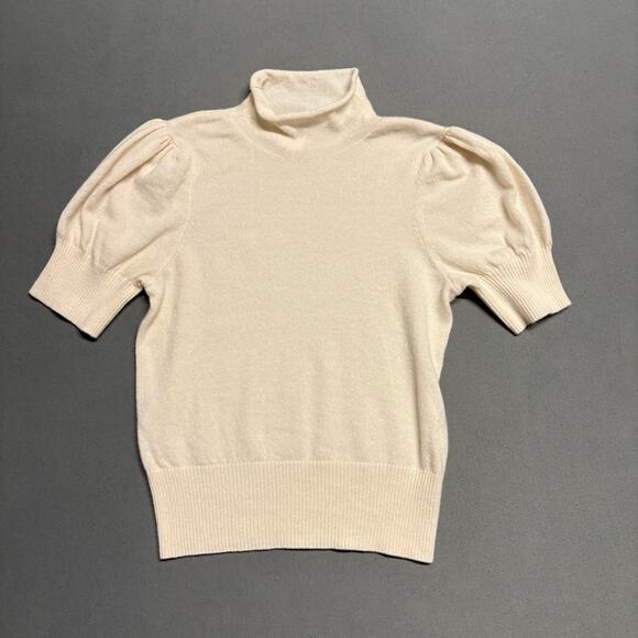 Cinq à Sept Women's Cream Puff Sleeve‎ Cashmere Sweater Top Short Sleeve Large - Picture 1 of 11